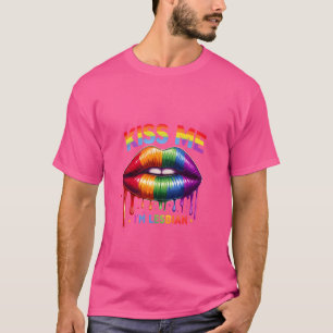 Küss mich, ich bin lesbische Lippen Regenbogen Lus T-Shirt