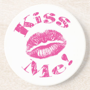 Küss mich! Rosa Lippen Sandstein Untersetzer
