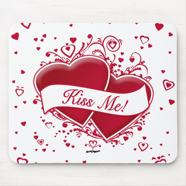 Küss mich! Rote Herzen Mousepad (Vorne)