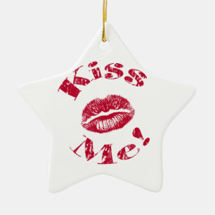 Küss mich! Rote Lippen Keramik Ornament