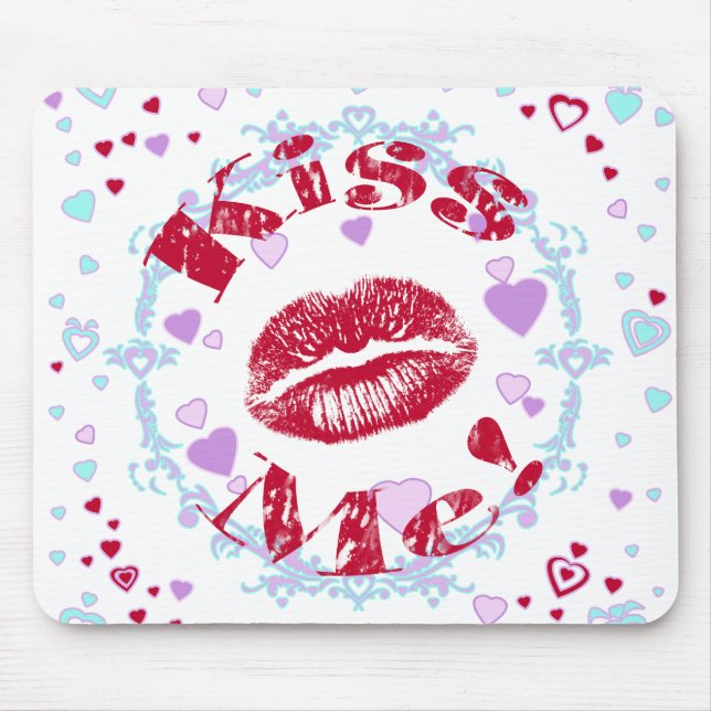 Küss mich! Rote Lippen mit Herz Mousepad (Vorne)