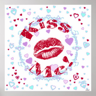 Küss mich! Rote Lippen mit Herzen Poster