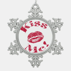 Küss mich! Rote Lippen Schneeflocken Zinn-Ornament