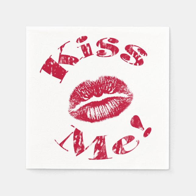 Küss mich! Rote Lippen Serviette (Vorderseite)