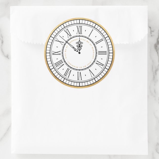 Küss mich um Mitternacht, New Years Clock Runder Aufkleber (Tasche)