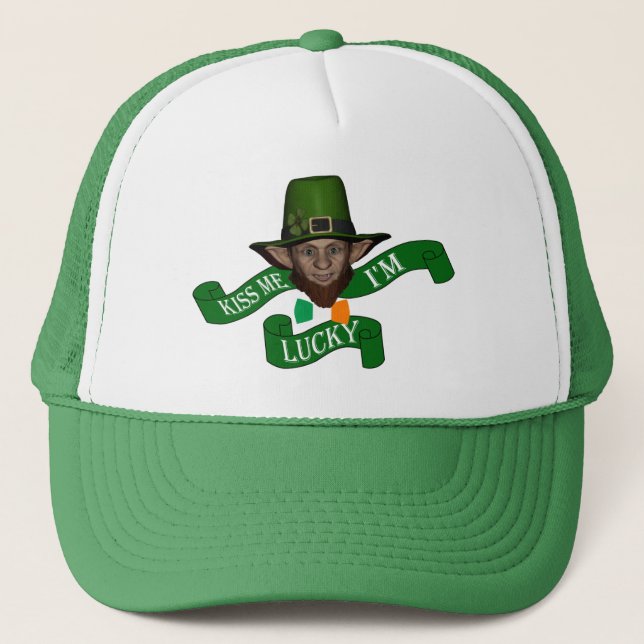 Kuss mir, ich habe Glück am St. Patrick's Day Truckerkappe (Vorderseite)