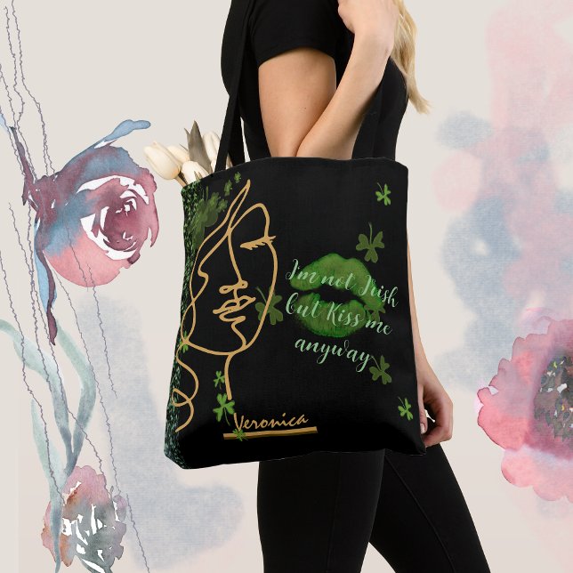 Küss mir Kleeblatt schwarz Tasche (Kiss me Shamrock black Tote Bag , cute St Patrick's Day gift for her )