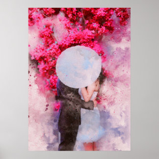 küss umbrella florale Aquarellbilder Poster