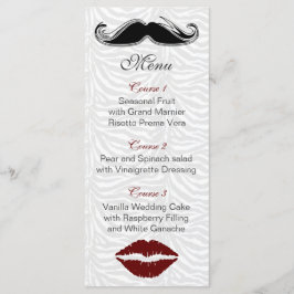 Kuss und Schnurrbart Zebrastreifen Hochzeitsmenü Menükarte