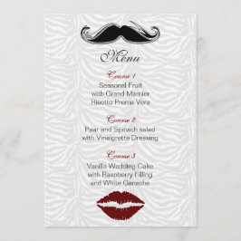 Kuss und Schnurrbart Zebrastreifen Hochzeitsmenü Menükarte