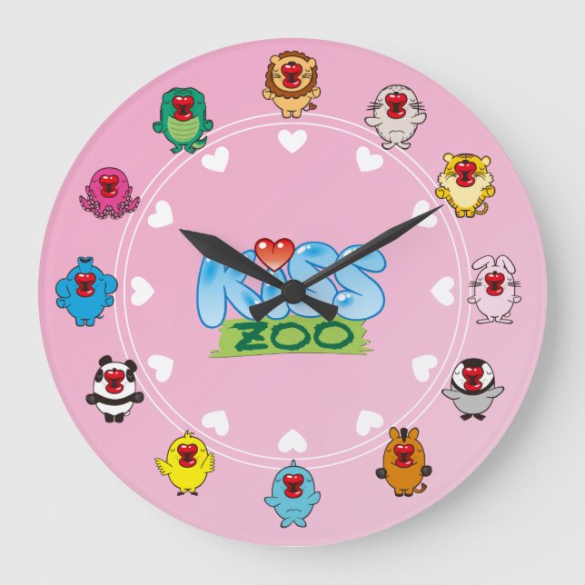 Kuss-Zoo Große Wanduhr (Vorderseite)