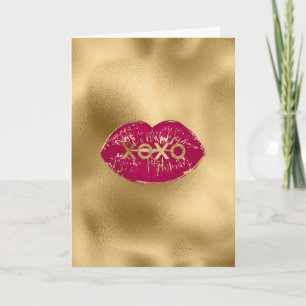 Küsse rote Lippen Gold Glitter XOXO Karte