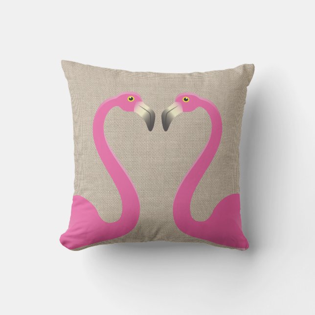Küssen des Flamingo-Leinwand-Leinenkissens im Kissen Für Draußen (Vorderseite)