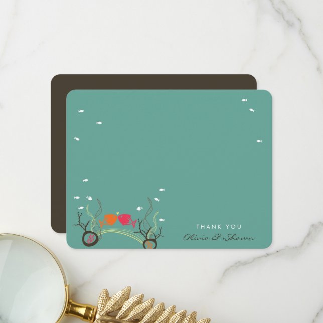 Küssen Fische und Korallen Meer Strand Hochzeit Dankeskarte (Vorderseite/Rückseite Beispiel)