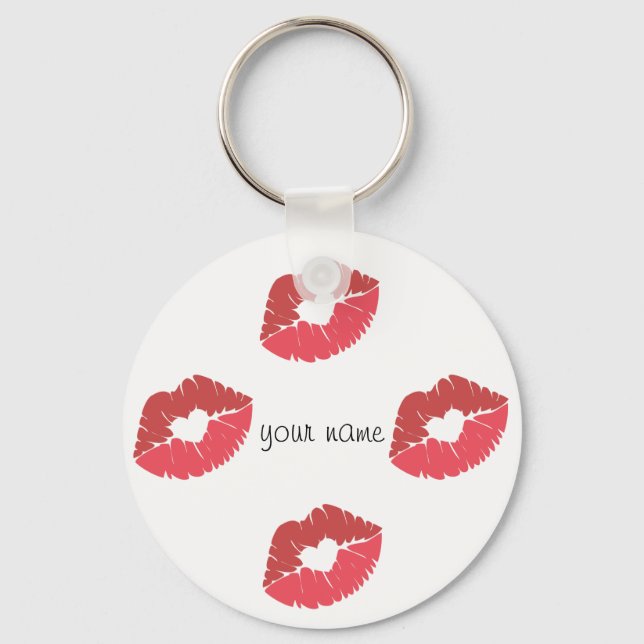 Küssen Lips Emoji und '' Ihr Name hier " Schlüsselanhänger (Vorderseite)