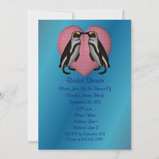 Küssen Pinguine Herzstück Brautparty Einladung (Vorderseite)