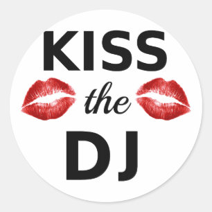 Küssen Sie das DJ mit roten Lippenstiftspuren Runder Aufkleber
