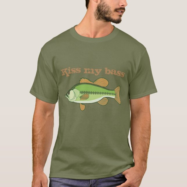 "Küssen Sie mein Bass-" lustiges Fischen T-Shirt (Vorderseite)