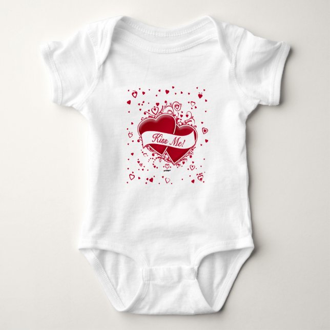 Küssen Sie mich! Rote Herzen Baby Strampler (Vorderseite)