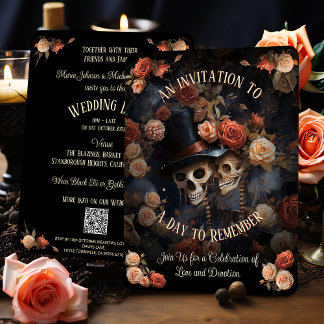 Küssen Skelette UAWG Gothic Wedding Einladung