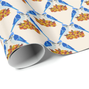 Küssen von blauen Jay Hochzeit im Herbst Gemustert Geschenkpapier