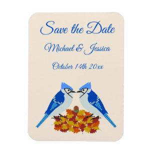 Küssen von blauen Jay Hochzeit im Herbst nach Maß Magnet