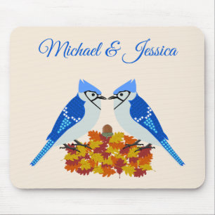 Küssen von blauen Jay Hochzeit im Herbst nach Maß Mousepad