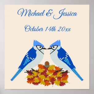 Küssen von blauen Jay Hochzeit im Herbst nach Maß Poster