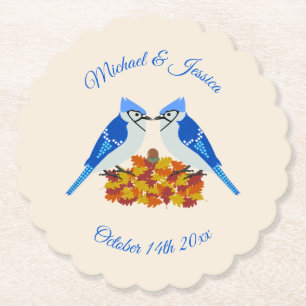 Küssen von blauen Jay Hochzeit im Herbst nach Maß Untersetzer