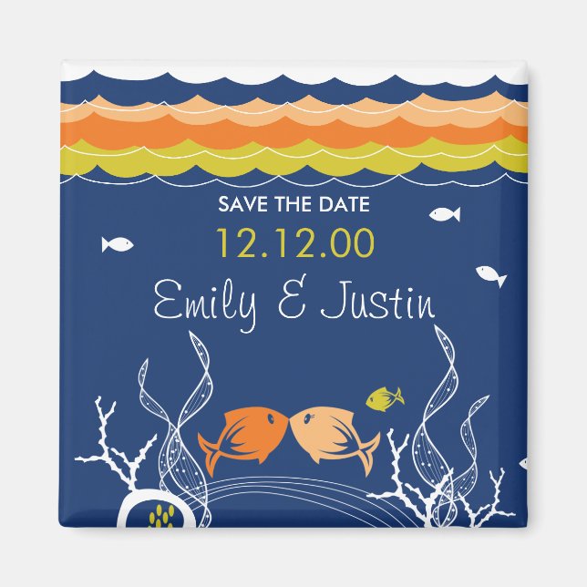 Küssen von Fischen und Korallen Save the Date unte Magnet (Vorne)