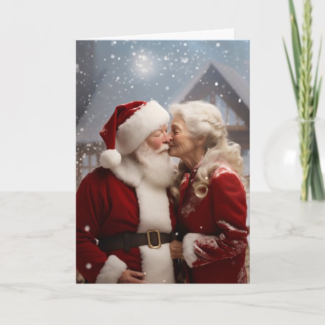 Küssen von Herrn und Frau Santa Claus Einladung (Vorderseite)