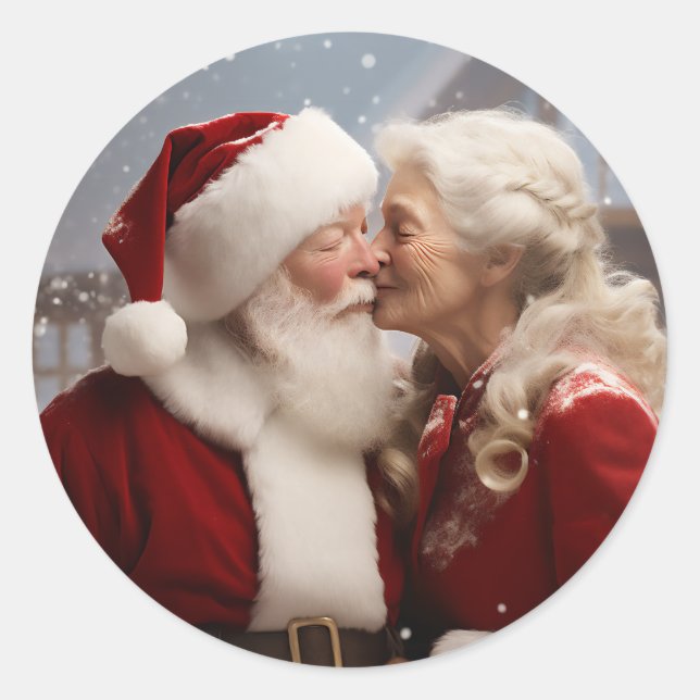 Küssen von Herrn und Frau Santa Claus Runder Aufkleber (Vorderseite)