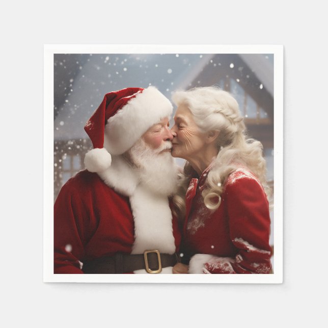 Küssen von Herrn und Frau Santa Claus Serviette (Vorderseite)