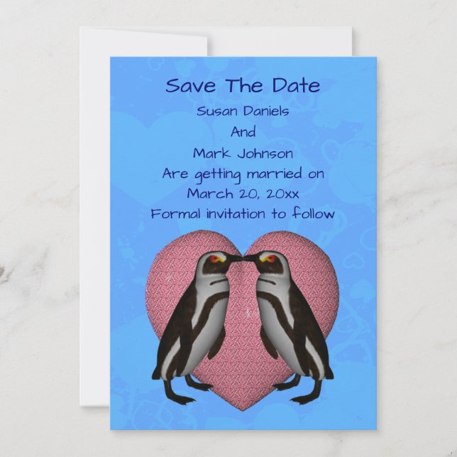 Küssen von Pinguinen Niedliche Hochzeit Save The Date (Vorderseite)