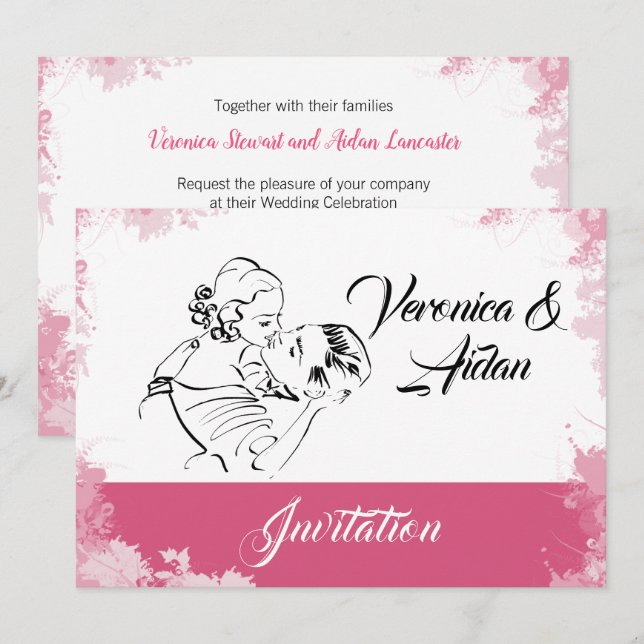 Küssen von Vintagen Paaren Einladung zur Hochzeit (Vorne/Hinten)