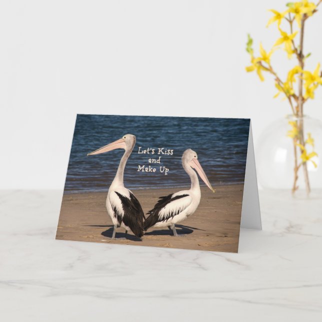 "Küssen wir uns die Pelikane am Strand aus" Karte (Gelbe Blume)