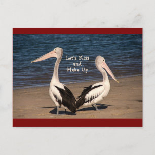 "Küssen wir uns wieder" Pelikane am Strand Postkarte