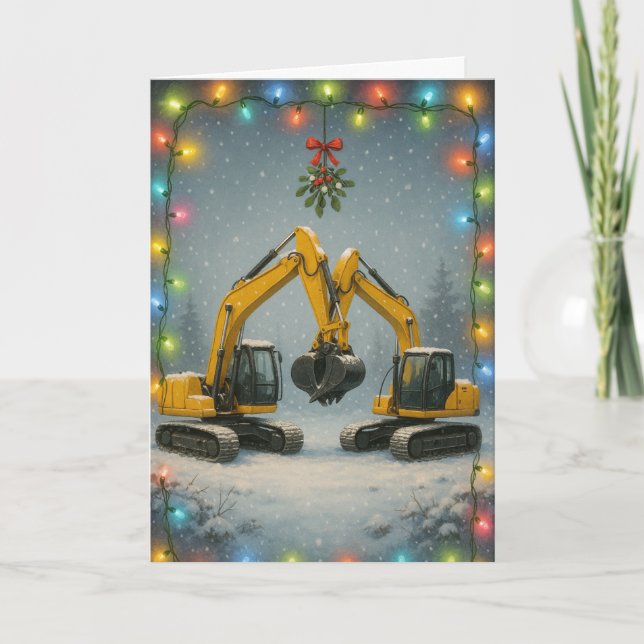 Küssende Bagger Weihnachtskarte Karte (Vorderseite)