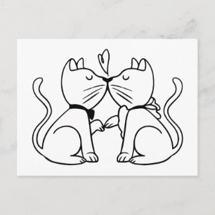 Küssende Katze liebt Hochzeit Kätzchen Schwarz Wei Postkarte