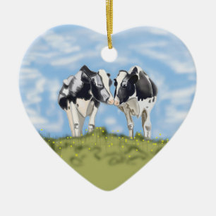 Küssende Kühe Keramik Ornament