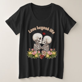 Küssendes Skelett-Paar mit Floral Gothic Große Größe T-Shirt