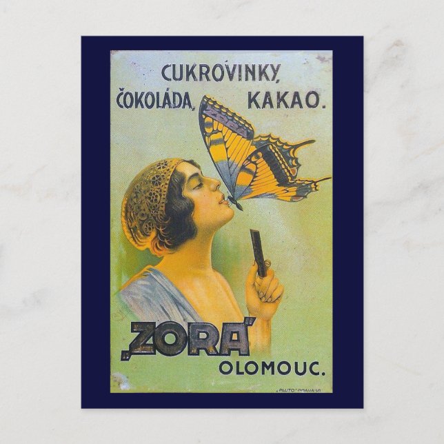 Küsst durch eine Schmetterlingsschokolade Vintage  Postkarte (Vorderseite)