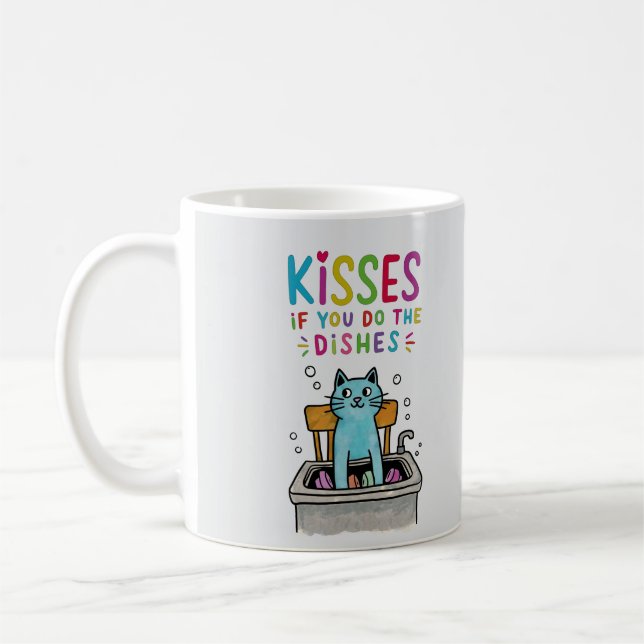 Küsst, wenn du die Geschirr niedliche Katze wasche Kaffeetasse (Links)