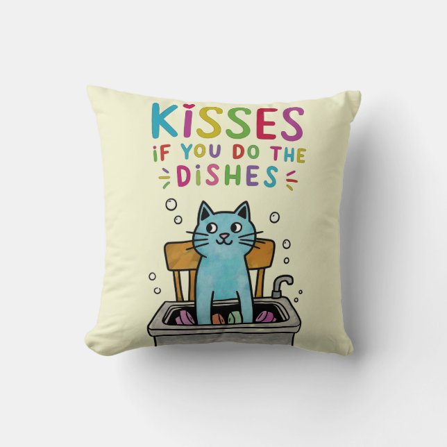 Küsst, wenn du die Geschirr niedliche Katze wasche Kissen (Vorderseite)