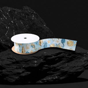 Küst Chic   Modern Blau und Gold unter dem Meer Satinband