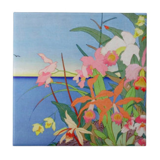 Küste-Blumen-Japaner Woodblock Kunst Ukiyo-E Fliese