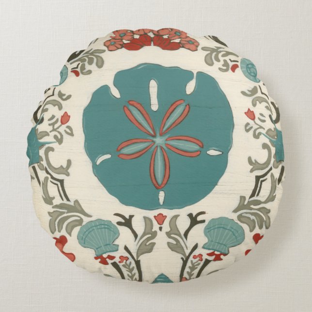 Küste - Damask I Rundes Kissen (Vorderseite)