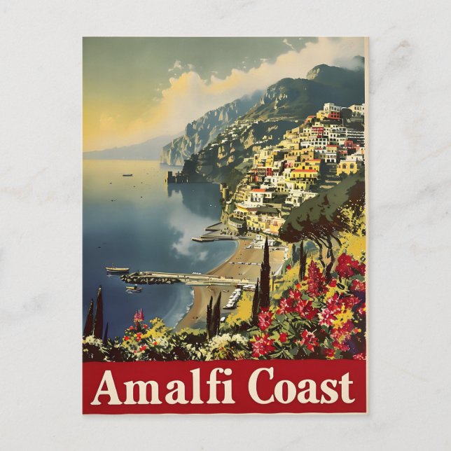 Küste Elegante: Amalfi Vintag Postkarte (Vorderseite)