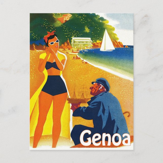 Küste Genuas, Italien, alter Kapitän und junger To Postkarte (Vorderseite)