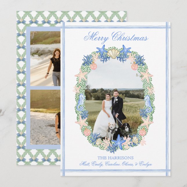 Küste Grandmillennial Weihnachten Seashell 3 Foto (Vorne/Hinten)